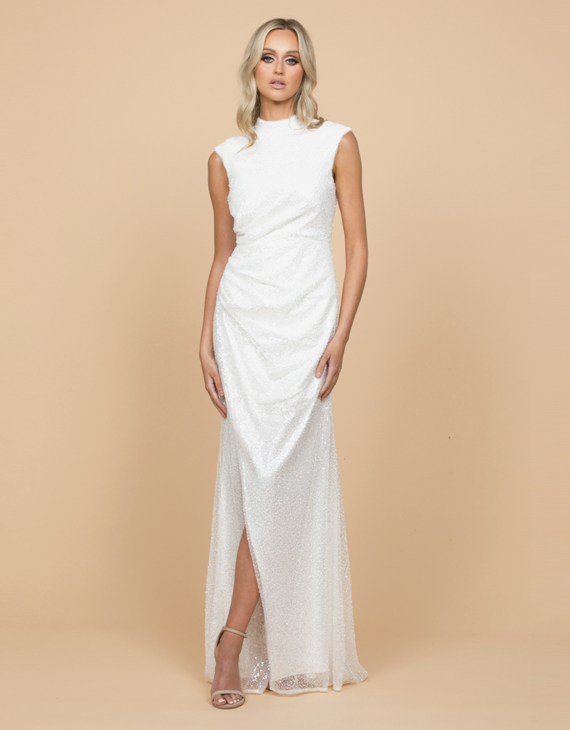 MARLOWE HIGH NECK WRAP GOWN WITH TRAIN B58AD34LT