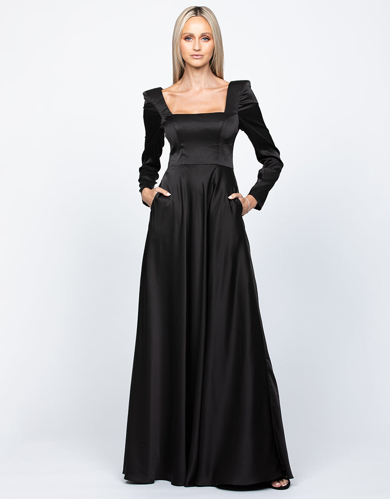 CHARMAINE SQUARED NECKLINE LONG SLEEVE A LINE GOWN B60D07L