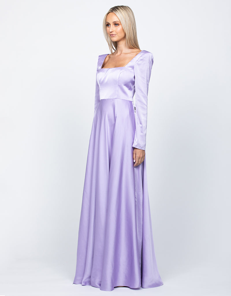 CHARMAINE SQUARED NECKLINE LONG SLEEVE A LINE GOWN B60D07L