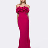 WAVERLY OFF SHOULDER RUFFLE GOWN SAMPLE B64D12L