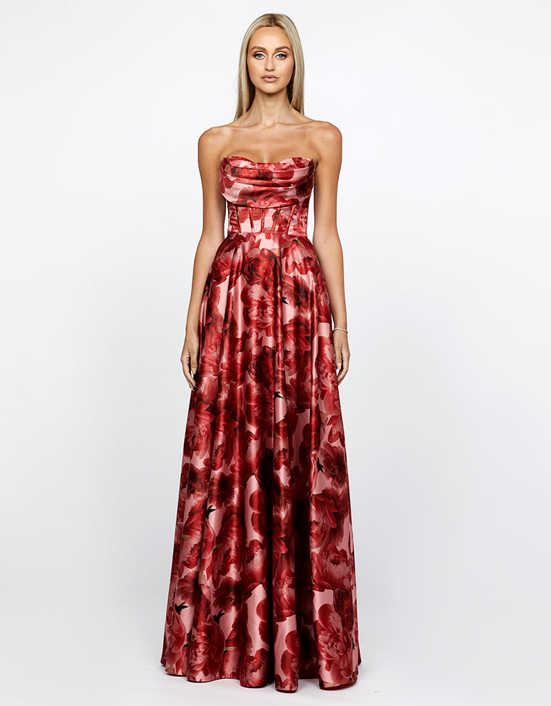 GENEVIA STRAPLESS PRINTED GOWN B67D06L