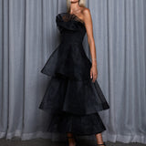 KASCADE TIERED RUFFLE MIDAXI B68D07L - Black