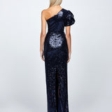 ELOWEN ROSETTE SLEEVE SEQUIN GOWN B68D10L