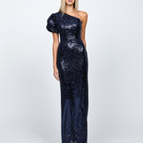 ELOWEN ROSETTE SLEEVE SEQUIN GOWN B68D10L
