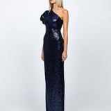 ELOWEN ROSETTE SLEEVE SEQUIN GOWN B68D10L