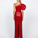 ELOWEN ROSETTE SLEEVE SEQUIN GOWN B68D10L