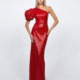 ELOWEN ROSETTE SLEEVE SEQUIN GOWN B68D10L