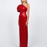 ELOWEN ROSETTE SLEEVE SEQUIN GOWN B68D10L