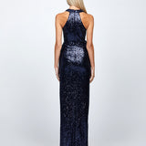 LYRA HALTER NECK RUCHED SEQUIN GOWN B68D11L