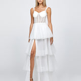 ELVYRA CRYSTAL ORGANZA TIERED GOWN B68D24L