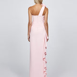 SAMPLE LATTICE ONE SHOULDER ROSETTE FRILL GOWN B68D28L