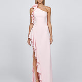 SAMPLE LATTICE ONE SHOULDER ROSETTE FRILL GOWN B68D28L
