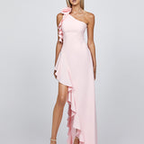 SAMPLE LATTICE ONE SHOULDER ROSETTE FRILL GOWN B68D28L
