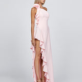SAMPLE LATTICE ONE SHOULDER ROSETTE FRILL GOWN B68D28L