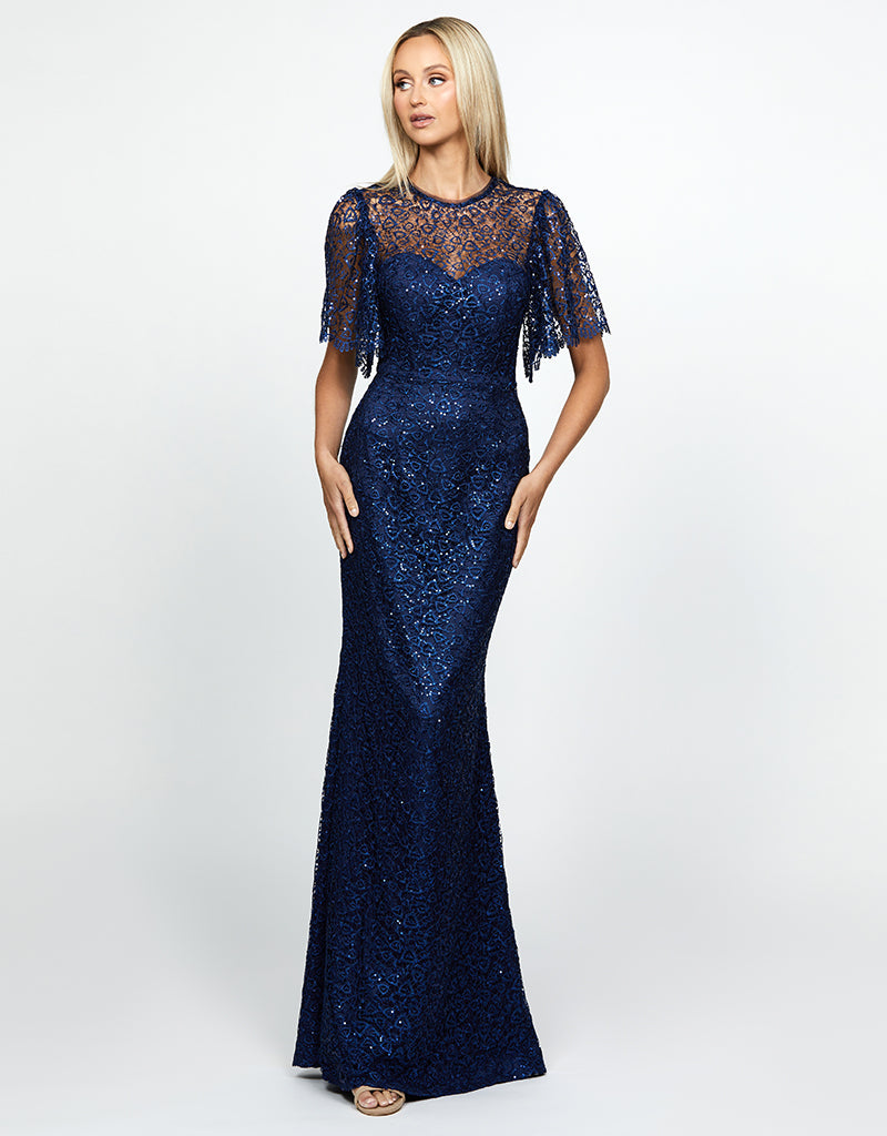 bariano lace dress Bariano Lace Up Gown Blue Hire For A Night