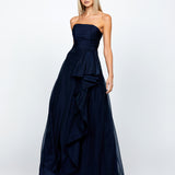 SAMPLE BLAIRE STRAPLESS CASCADING RUFFLE GOWN SAMPLE B69D13L