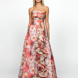 SAMPLE BLAIRE STRAPLESS CASCADING RUFFLE GOWN SAMPLE B69D13L