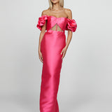 SAMPLE SAIGE PUFF SLEEVES COLUMN GOWN SAMPLE B69D37L