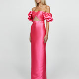 SAMPLE SAIGE PUFF SLEEVES COLUMN GOWN SAMPLE B69D37L