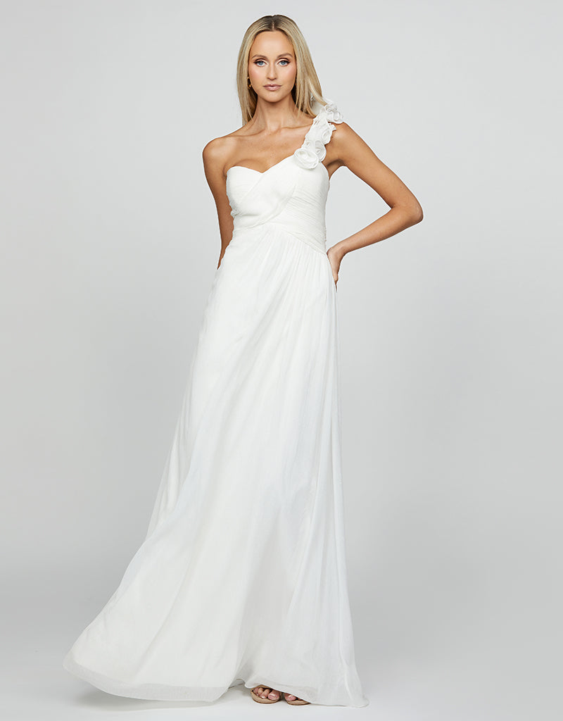 JUDITH ONE SHOULDER ROSETTE GOWN SAMPLE B69D38L