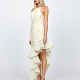 BRIELLA CASCADING FRILL HI LO GOWN B71D08HL