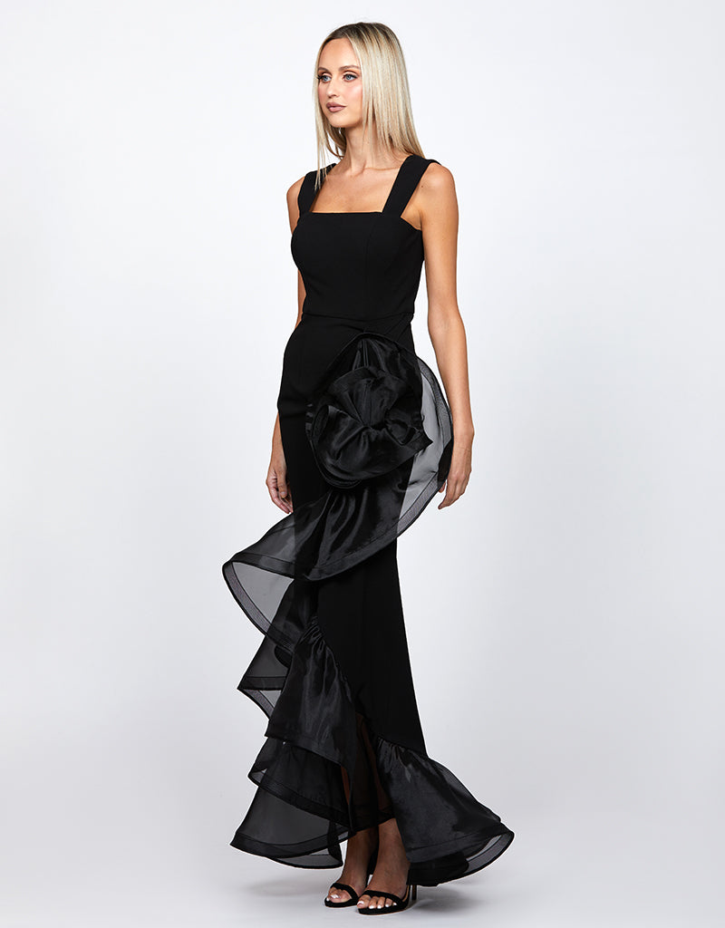 ALEXIS RUFFLE FISHTAIL HI LO GOWN B71D12HL