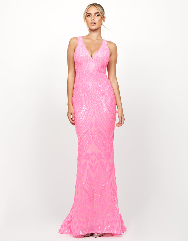HARITA V NECK FISHTAIL GOWN B73D03L