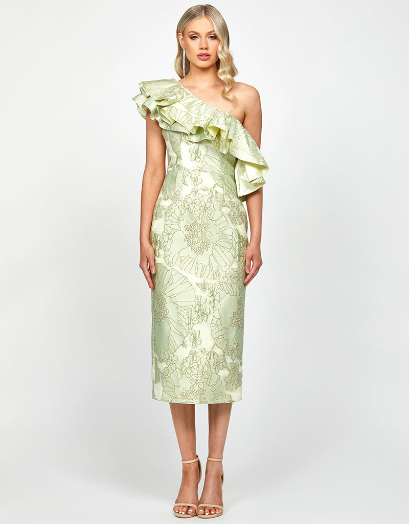 MELINA ONE SHOULDER FRILL MIDI B73D28S
