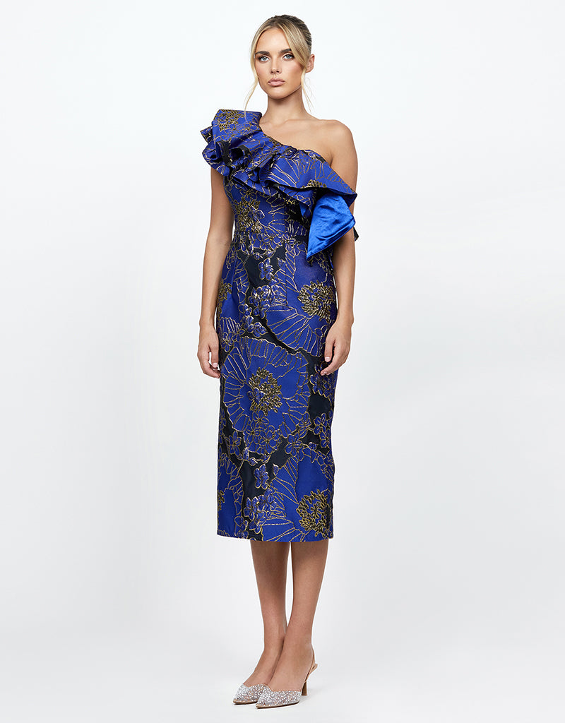 MELINA ONE SHOULDER FRILL MIDI B73D28S