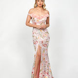 LORIE SCOOPED OFF SHOULDER GOWN B73D38L