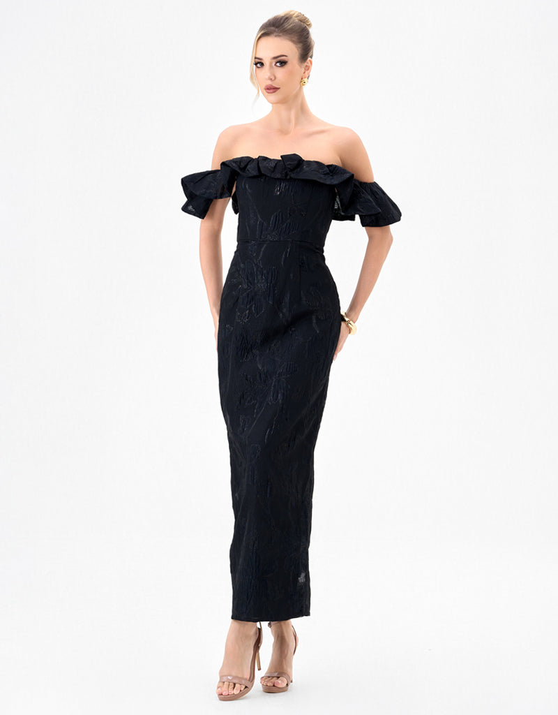 JACQUIE OFF SHOULDER MIDAXI B75D06L - Black