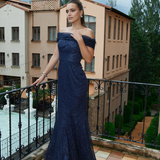 ALIANNA OFF SHOULDER GLITTER GOWN B75D88L