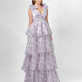 VIOLETA TIERED PRINT GOWN B76D44L - Lilac Print