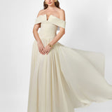KEECIA OFF SHOULDER CHIFFON GOWN B77D74L - Cream