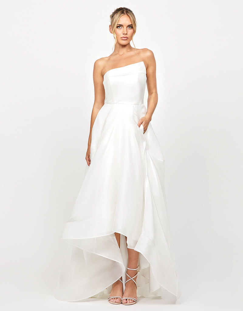 bariano full maxi dress with organza bust detail in white Bariano Full Maxi Dress With Organza Bust Detail in Pink
