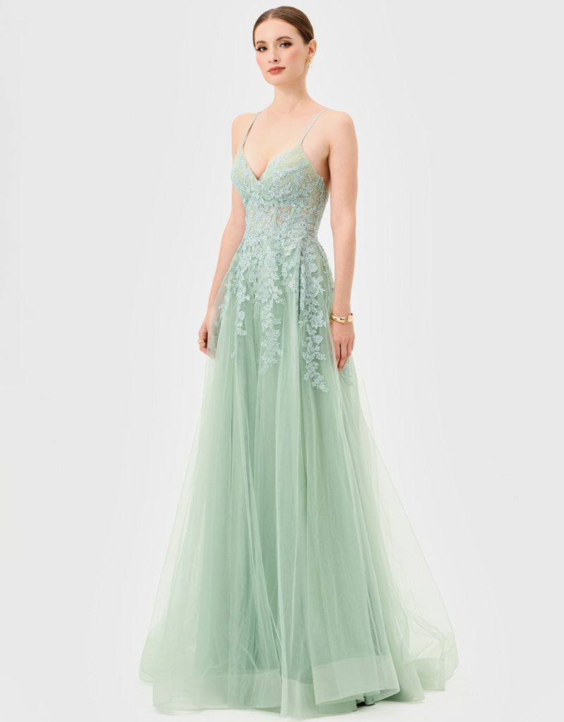 JACLYN LACE APPLIQUE GOWN B81D30L