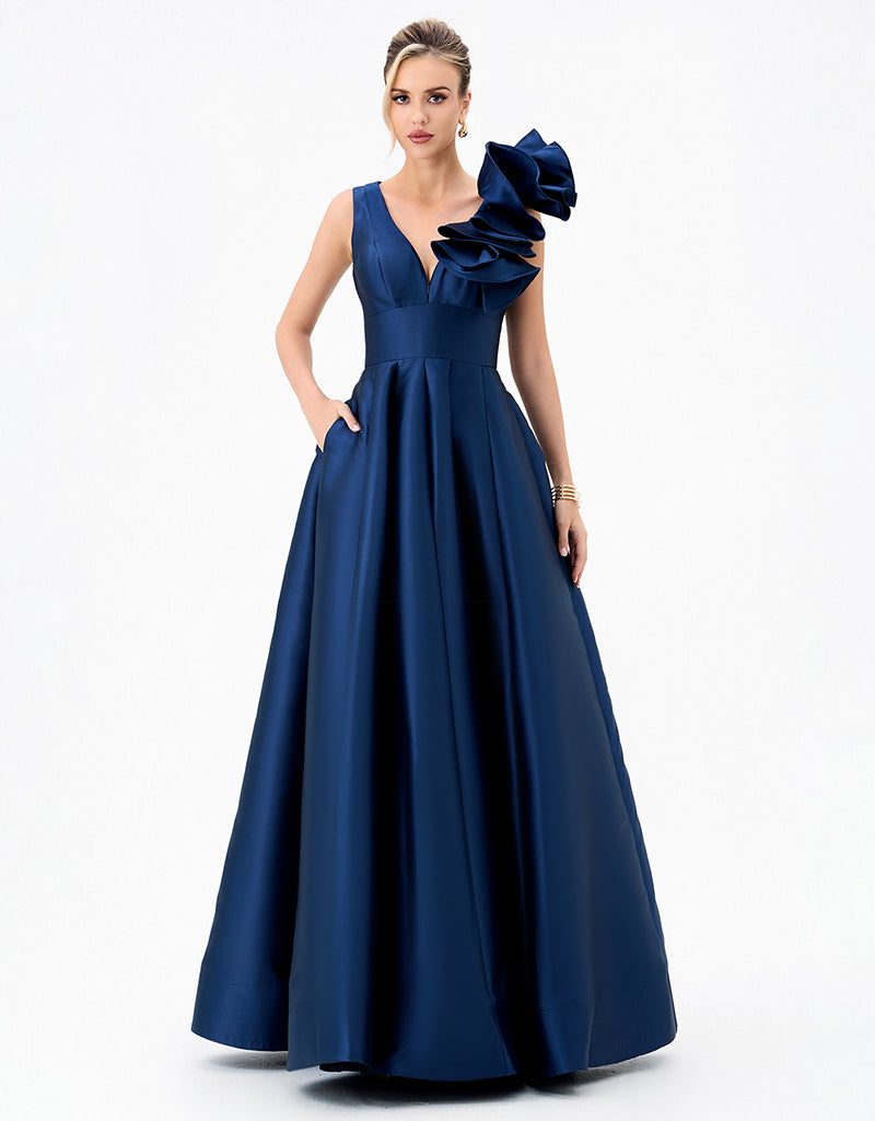 MIRELLA V NECK RUFFLE GOWN B81D51L