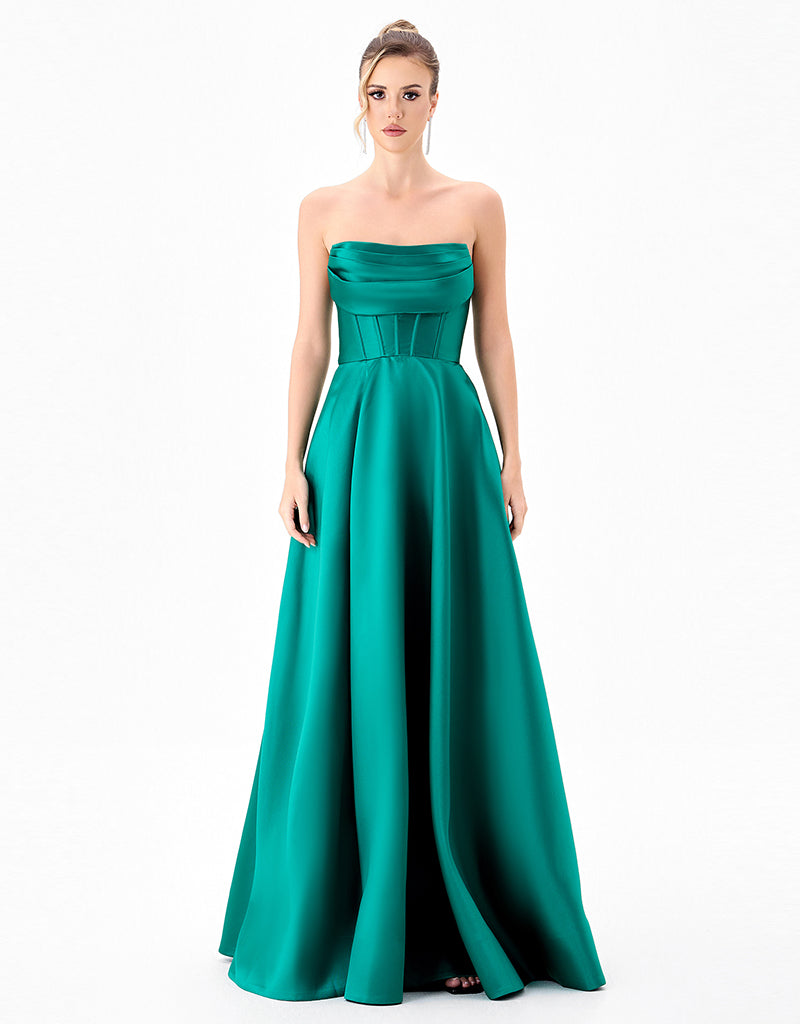 VIRGINIA CORSET STRAPLESS GOWN B82D66L - Plain Emerald