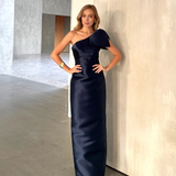 ARAMY ONE SHOULDER BOW GOWN B83D0160 - Navy