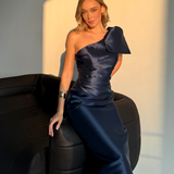 ARAMY ONE SHOULDER BOW GOWN B83D0160 - Navy