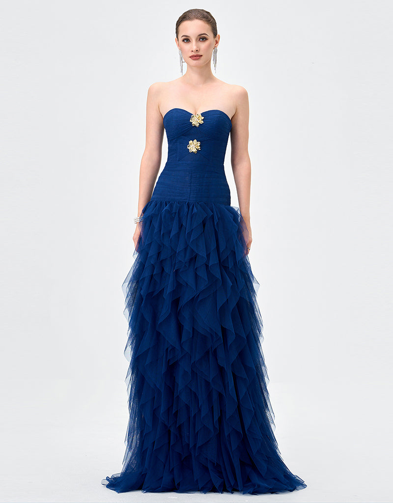 ZIANA STRAPLESS RUFFLE BALL GOWN B83D0186 - Navy