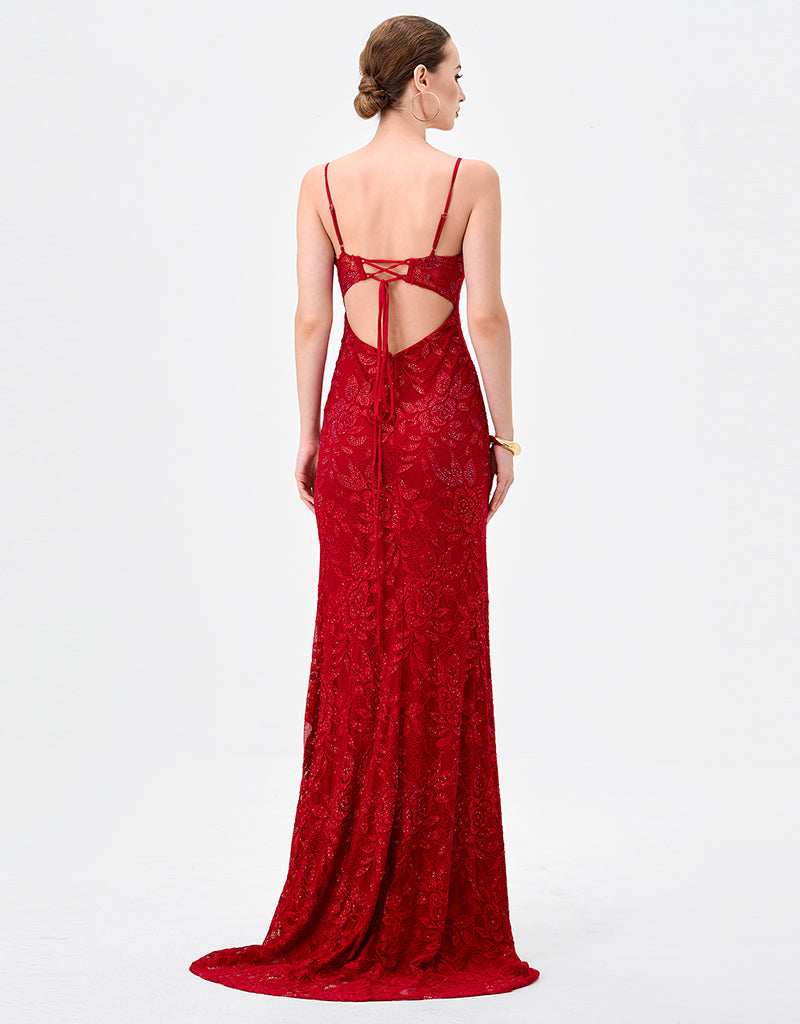 JUNIE LACE FISHTAIL GOWN B83D0289 6 / RED