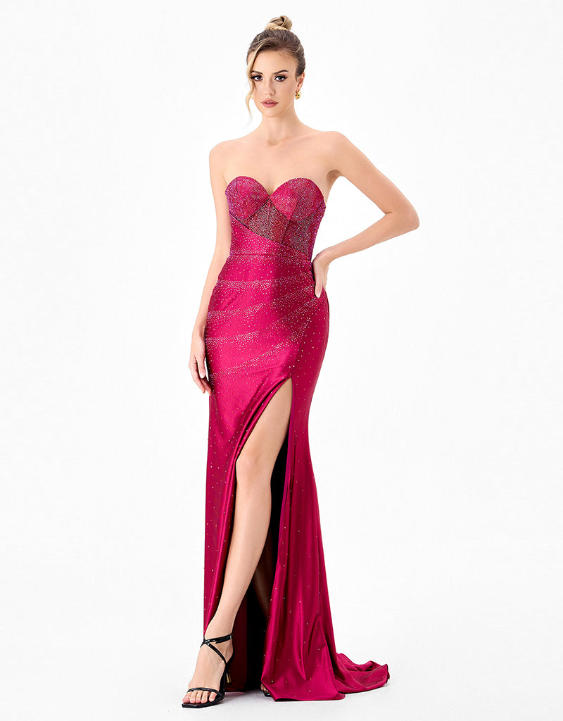 bariano red sequin dress Evanie Draped Off Shoulder Gown | Neckline w/ BoningBra CupsRuchedBack ZipperStretchLength = 44Self/Lining 100% PolyesterImportedAvailable In Plus Sizes Bariano Francesca - Red Dress