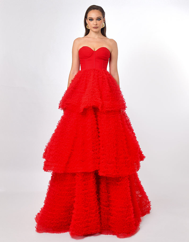 SYDNEY PLEATED TULLE TIERED BALL GOWN B70D15L