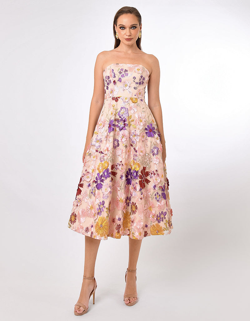 ROWAN STRAPLESS FLORAL MIDI BL70D01S