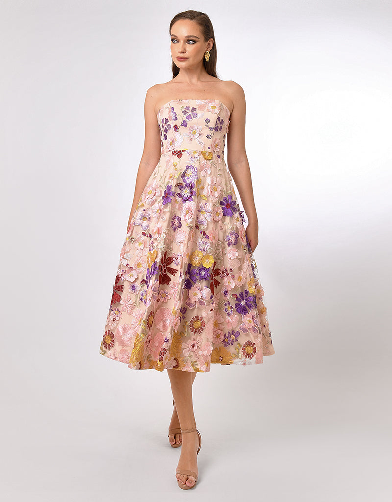 ROWAN STRAPLESS FLORAL MIDI BL70D01S