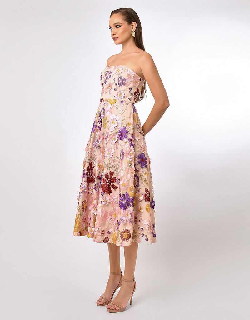 ROWAN STRAPLESS FLORAL MIDI BL70D01S