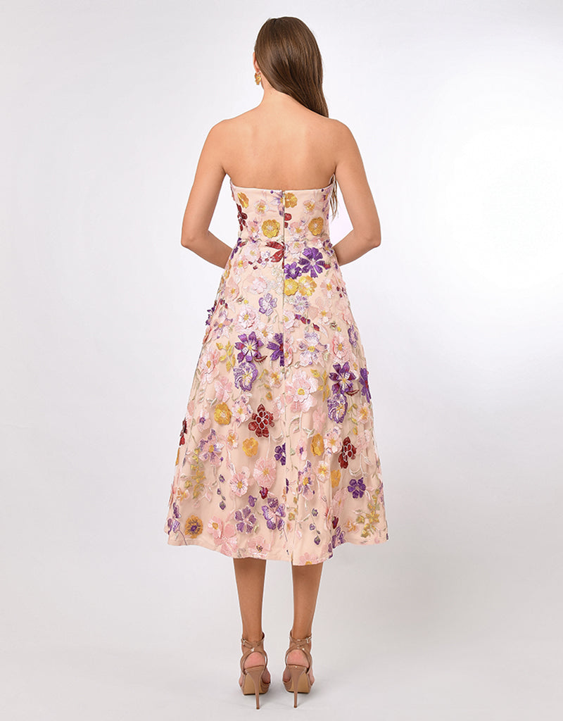 ROWAN STRAPLESS FLORAL MIDI BL70D01S