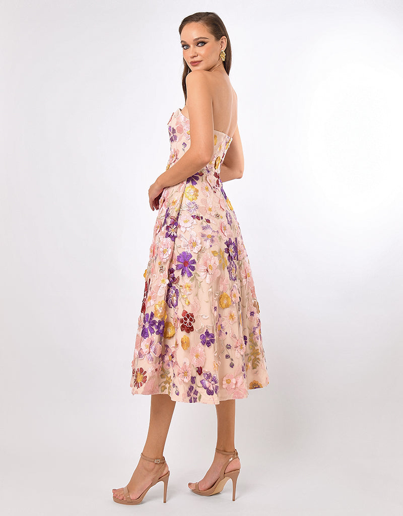 ROWAN STRAPLESS FLORAL MIDI BL70D01S