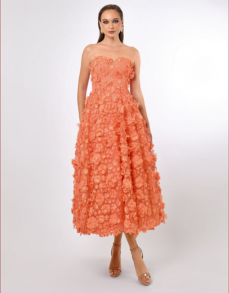 SAVANNA STRAPLESS FLORAL MIDAXI B70D05L